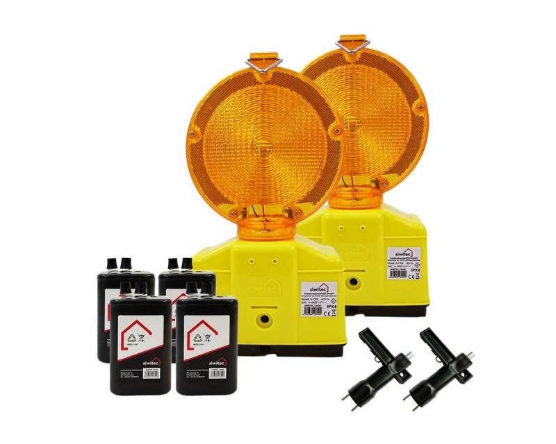 siwitec Baustrahler 2 x Baustellenleuchte gelb mit Lampenschlüssel inkl. 4 x Blockbatterie, Weiß, Dämmerungsfunktion von siwitec