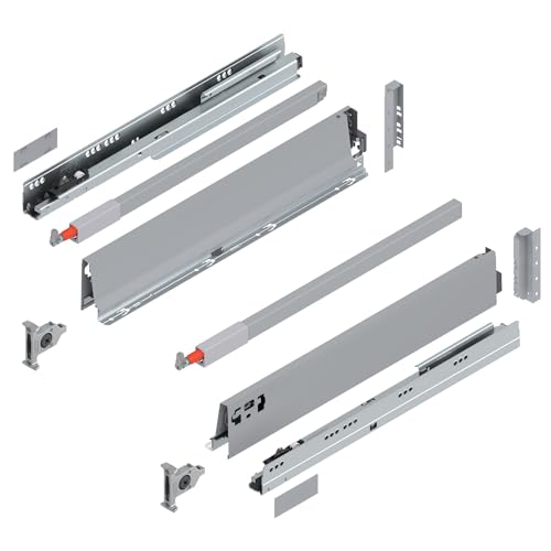 siwitec Blum TANDEMBOX antaro Frontauszug Reling D Vollauszug Grau RAL 9006 | M-Zarge | Schubladenschiene 500 mm Nennlänge | Belastbarkeit bis 30 kg | BLUMOTION Soft-Close | zum Anschrauben von siwitec