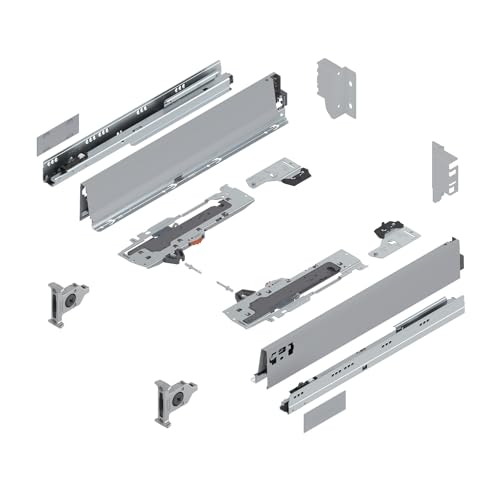 siwitec Blum TANDEMBOX antaro Schubkasten M Vollauszug Grau RAL 9006 | Schubladenschiene 500 mm Nennlänge | Belastbarkeit bis 30 kg | TIP-ON Antippen | BLUMOTION Soft-Close | zum Anschrauben von siwitec