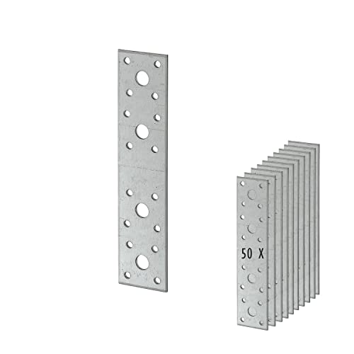 50 x siwitec Flachverbinder 180 x 40 mm sendzimir verzinkt, Materialstärke 2,5 mm, CE-Kennzeichnung, witterungsbeständige Lochplatte Holzverbinder, Lochblech Montageplatte, Flachstahl verzinkt von siwitec