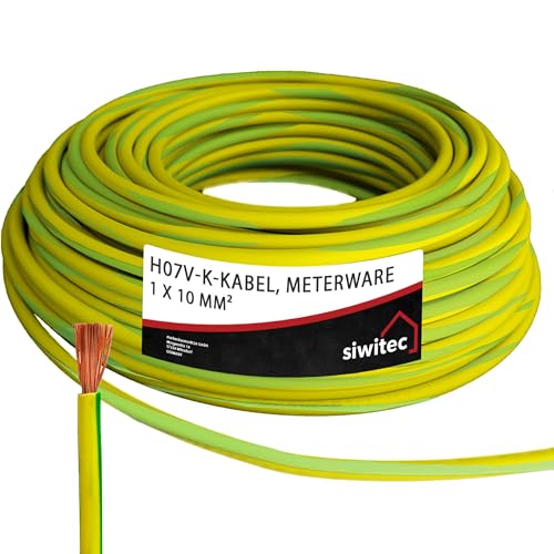 siwitec H07V-K Kabel 1 x 10 mm², Erdungskabel 10mm2, Erdungsleitung PVC feindrähtig, grün-gelb, Verdrahtungsleitung 450/750V, flexible Aderleitung, 3-100 m in der Auswahl - Ihre Länge: 25 m von siwitec