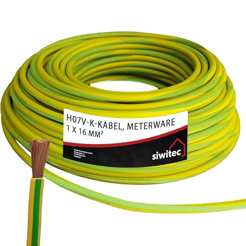 siwitec H07V-K Kabel 1 x 16 mm², Erdungskabel 16mm2, Erdungsleitung PVC feindrähtig, grün-gelb, Verdrahtungsleitung 450/750V, flexible Aderleitung, 3-100 m in der Auswahl - Ihre Länge: 10 m von siwitec