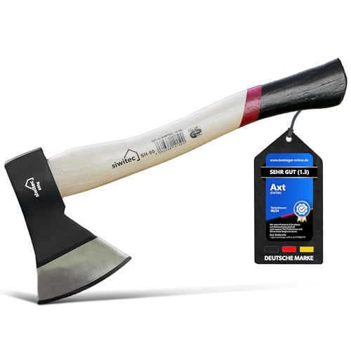 siwitec Holzaxt SH-80, Axt mit Hickory-Stiel und C45 Carbon Klinge, Länge: 36 cm, Kopfgewicht: 800 g, Beil, Spaltaxt Holz, Universalaxt, Beil von siwitec