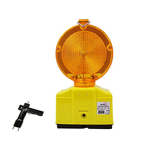 siwitec LED Baustellenleuchte gelb mit automatischer Dämmerungsfunktion und Lampenschlüssel, LED Warnleuchte zur Baustellenabsicherung von siwitec