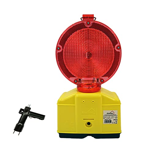 siwitec LED Baustellenleuchte rot/transparent mit automatischer Dämmerungsfunktion und Lampenschlüssel, LED Warnleuchte zur Baustellenabsicherung von siwitec