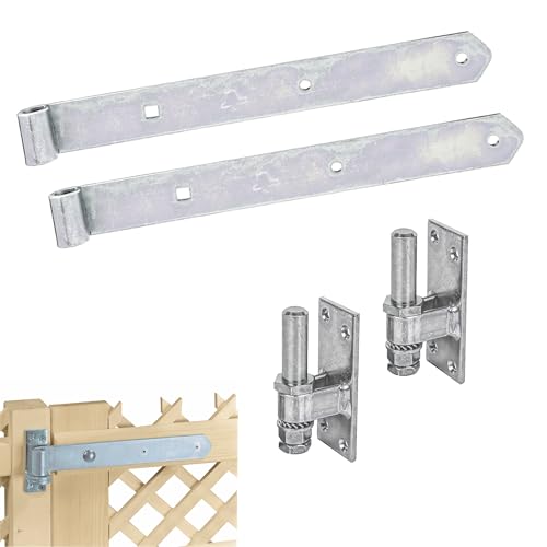 siwitec Ladenband 400 mm, 2er-Set mit Kloben, Kloben mit höhenverstellbarem Dorn, Ø16 mm, gerade/abger., witterungsbeständig, Torband, Türband Gartentor, Torscharnier von siwitec