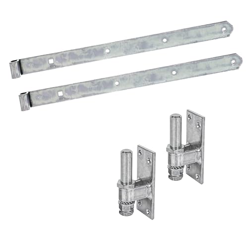 siwitec Ladenband 600 mm, 2er-Set mit Kloben, Kloben mit höhenverstellbarem Dorn, Ø16 mm, gerade/abger., witterungsbeständig, Torband, Türband Gartentor, Torscharnier von siwitec