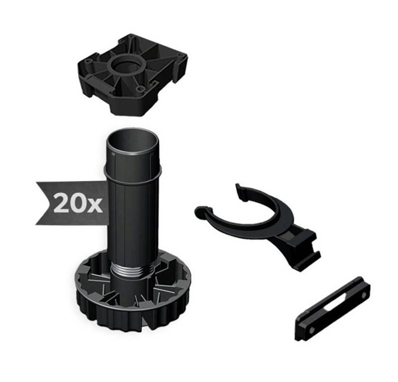 siwitec Möbelfuß 20 x Sockelfuss Komplett-Set, Schwarz, 100 mm inkl. Blendenhaltern und, (20-St), Höhenverstellbar, Set von siwitec