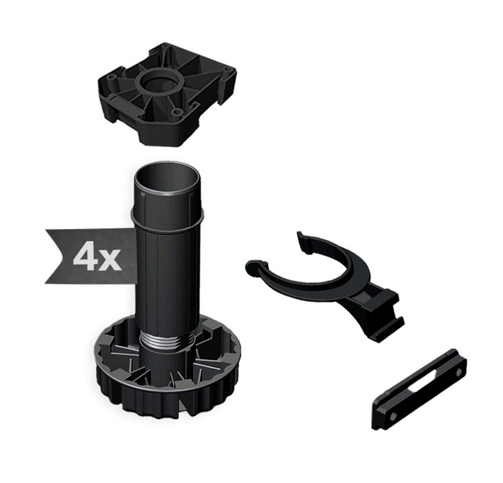 siwitec Möbelfuß 4 x Sockelfuss Komplett-Set, Schwarz, 100 mm inkl. Blendenhaltern und, (4-St), Höhenverstellbar, Set von siwitec