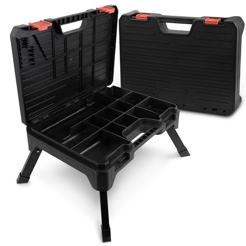 siwitec Multi-Funktions-Klapptritt mit Aufbewahrungsbox bis zu 150 kg belastbar, 2 in 1 tragbarer Klapphocker inkl. leerer Werkzeugkoffer, Klapptritt faltbar, Tritthocker klappbar, Klapphocker faltbar von siwitec