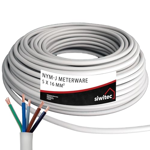 siwitec NYM-J 5 x 16 mm2, Mantelleitung, Installationskabel, Feuchtraumkabel in grau, exakt zugeschnittene Meterware in Profi-Qualität, Länge (aktuelle Auswahl) = 1 m von siwitec