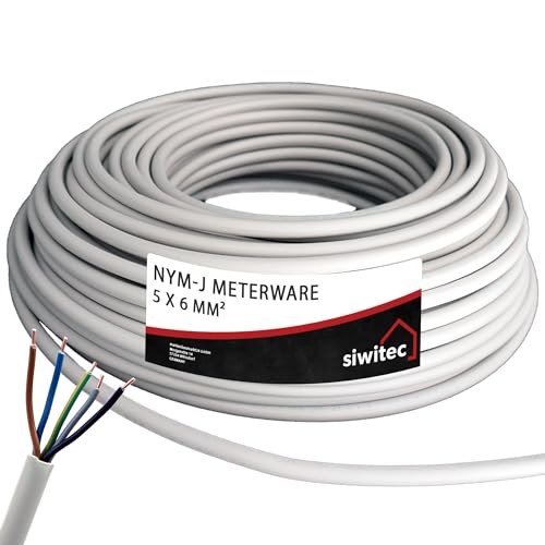 siwitec NYM-J 5 x 6 mm2, Mantelleitung, Installationskabel, Feuchtraumkabel in grau, exakt zugeschnittene Meterware in Profi-Qualität, Länge (aktuelle Auswahl) = 1 m von siwitec