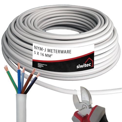 siwitec NYM-J 5x16 mm² Kabel, Mantelleitung, Installationskabel, Feuchtraumkabel in grau, exakt zugeschnittene Meterware in Profi-Qualität, Länge (aktuelle Auswahl) = 37 Meter von siwitec