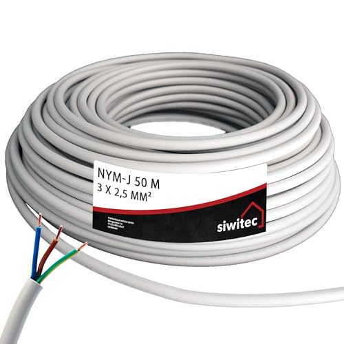 siwitec NYM-Kabel, NYM-J 3x2,5 mm², 50 m, Stromkabel, Mantelleitung, Installationskabel, Kabelring - Made in Germany von siwitec