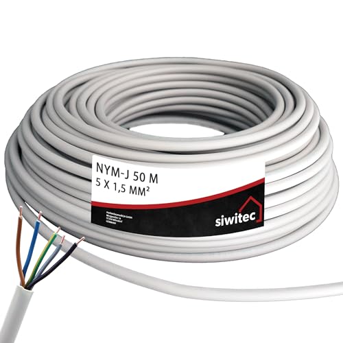siwitec NYM-Kabel, NYM-J 5x1,5 mm², 50 m, Stromkabel, Mantelleitung, Installationskabel, Kabelring - Made in Germany von siwitec