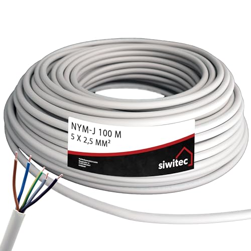siwitec NYM-Kabel, NYM-J 5x2,5 mm², 100 m (2 x 50 m Kabelring), Stromkabel, Mantelleitung, Installationskabel, Kabelring - Made in Germany von siwitec