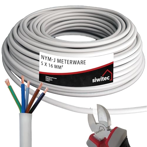 siwitec NYM-J 5x16 mm² Kabel, Mantelleitung, Installationskabel, Feuchtraumkabel in grau, exakt zugeschnittene Meterware in Profi-Qualität, Länge (aktuelle Auswahl) = 58 Meter von siwitec