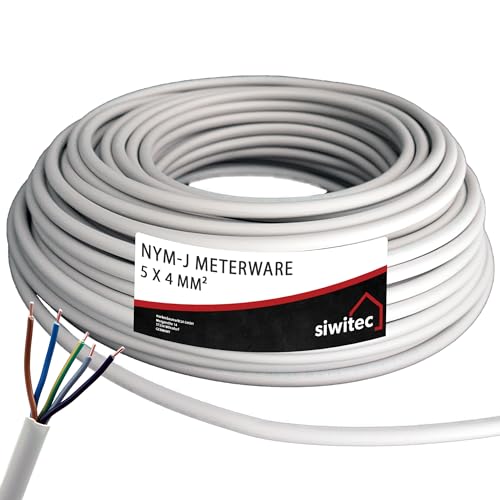siwitec NYM-Kabel | NYM-J 5x4 mm² | 37 m Kabel | Meterware 3-100 m | Stromkabel nach Maß | Installationskabel | Mantelleitung von siwitec