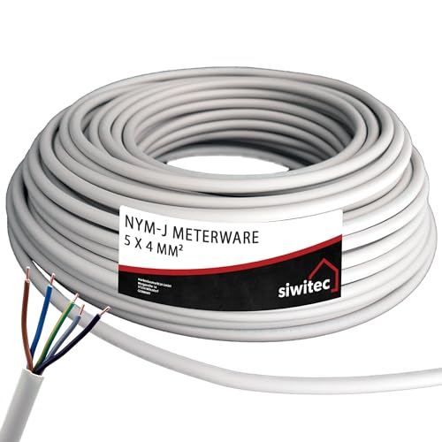 siwitec NYM-Kabel | NYM-J 5x4 mm² | 50 m Kabel | Meterware 3-100 m | Stromkabel nach Maß | Installationskabel | Mantelleitung - Made in Germany von siwitec