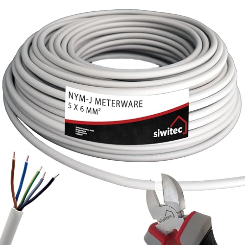 siwitec NYM-J 5x6 mm² Kabel, Mantelleitung, Installationskabel, Feuchtraumkabel in grau, exakt zugeschnittene Meterware in Profi-Qualität, Länge (aktuelle Auswahl) = 13 Meter von siwitec