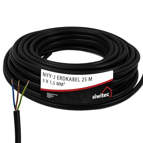 siwitec NYY-Kabel, NYY-J 3x1,5 mm², 25 m, Erdkabel, Installationskabel, Erdleitung, Kabelring - Made in Germany von siwitec
