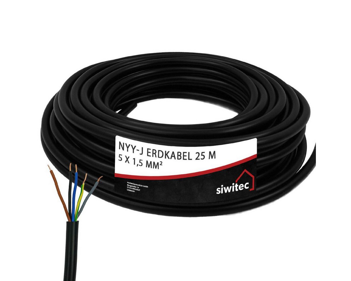 siwitec NYY-Kabel mit 5 Adern und 1,5 mm² Aderquerschnitt in 25 m Länge Erdkabel, NYY-Kabel, (2500 cm), 5-adrig, Polyvinylchlorid, Universell einsetzbar, Made in Germany von siwitec
