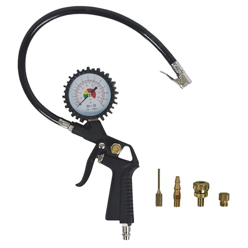 siwitec Reifenfüller mit vier Adaptern (Ballnadel, Dunlop/Sclaverand-Ventil, Autoventil, dreistufiges Ventil) | Manometer bis max. 12 bar | Reifendruckprüfer | Luftdruckprüfer | Zubehör Kompressor von siwitec