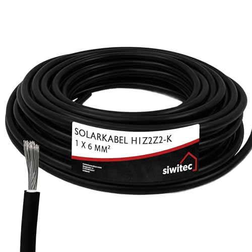 siwitec Solarkabel H1Z2Z2-K 1 x 6 mm² | 100 m Photovoltaik Kabel | Solarleitung | PV Kabel nach Maß | Meterware 5-100 m | Einzelleitung schwarz | Solar Kabel von siwitec