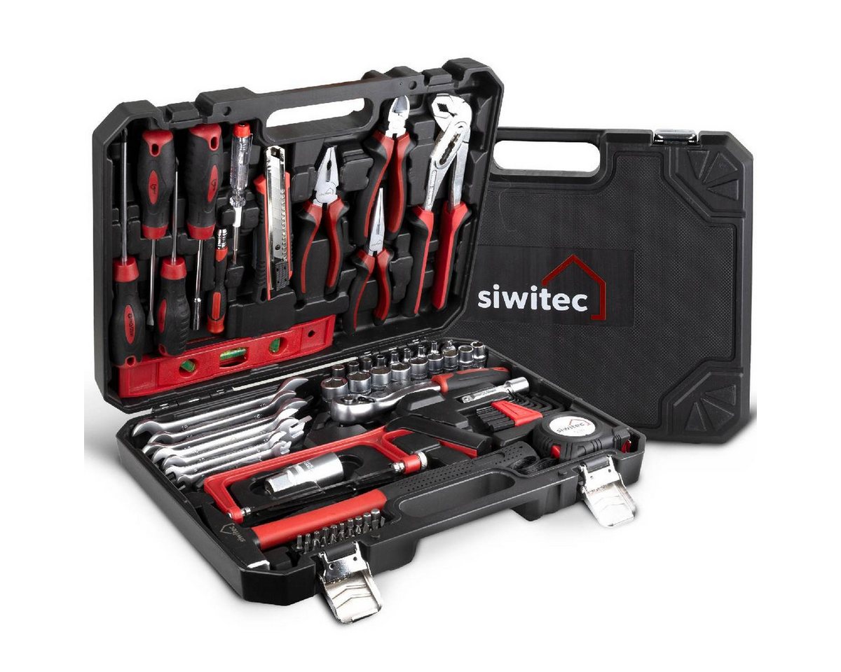 siwitec Werkzeugkoffer 95-teilig, Werkzeug CRV, Werkzeugkasten, Haushaltswerkzeugkoffer (Set, 95 St., Werkzeugkoffer mit insgesamt 95 Teilen), 95-teilig, BMC-Kunststoff, ergonomisches Design, Grundausstattung von siwitec