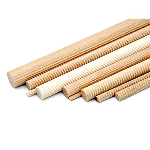 siwitec geriffelter Rundstab aus Holz, gerillt, Buche, 10er Set, 12mm, Dübelstange, Länge 1000 mm von siwitec