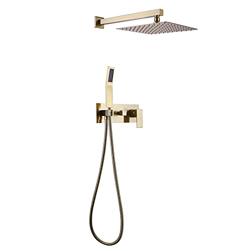 sjdoPulse Duschsystem,Wandmontiertes Duscharmatur-Set Für Badezimmer Mit 10-Zoll-Hochdruck-Regenduschkopf Und Handbrause,Druckausgleichsventil,Schwarz,Brushed Gold sjdoPulse Duschsystem,Wandmontiertes Duscharmatur-Set Für Badezimmer Mit 10-Zoll-Hochdruck-Regenduschkopf Und Handbrause,Druckausgleichsventil,Schwarz,Brushed Gold von sjdoPulse