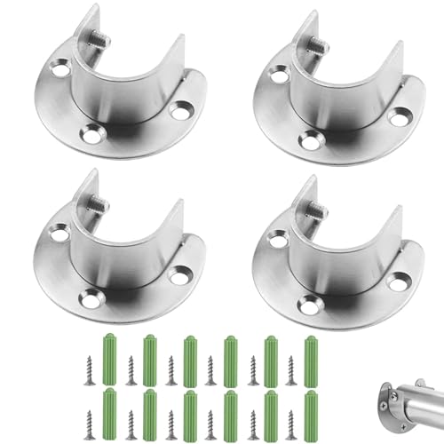 SJJJS 4 Stück Rohrhalterung, Kleiderstange aus Edelstahl, verstellbar, Halterung für Flansch, U-Halterung, Kleiderstange für Schrankhalterung 22 – 26 mm von sjjjs