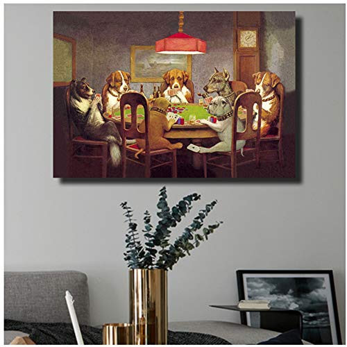 sjkkad Gemälde Wandbilder Leinwand Hunde Spielen Poker Tier Wandbilder für Wohnzimmer Poster und Drucke Druck auf Leinwand -60x90cm Ohne Rahmen von sjkkad