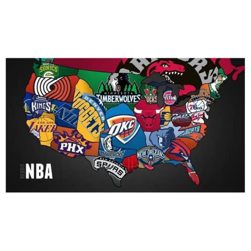 sjkkad NBA Team Logos, NBA Teams Karte 1P Gemälde Drucken auf Leinwand HD Abstrakte Leinwand Malerei Büro Wandkunst Wohnkultur Wandbilder -50x90cm Kein Rahmen von sjkkad