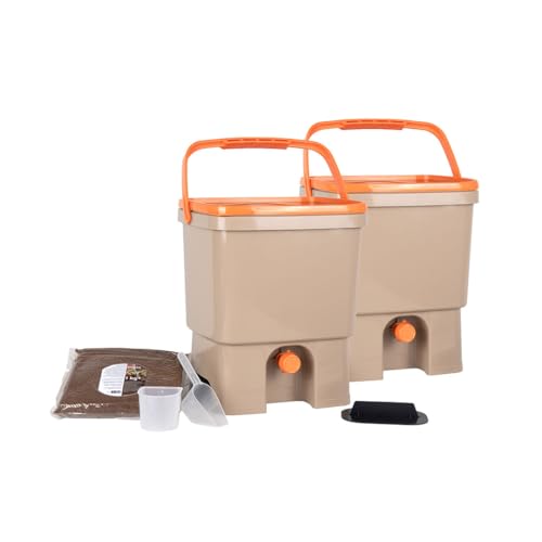 Skaza Bokashi Organko Set (2 x 16 Liter) Küche und Garten Bio Mülleimer - 2X Recyceltem Kunststoff Komposteimer Starterset + inkl. 1 Kg EM Fermentieren Aktivator (Cappuccino-Orange) von skaza Exceeding Expectations.