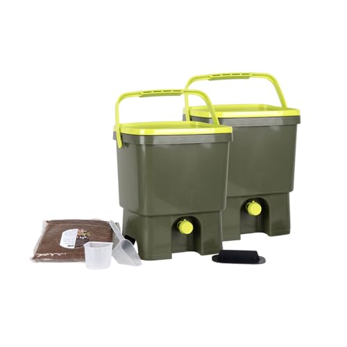 Skaza Bokashi Organko Set (2 x 16 Liter) Küche und Garten Bio Mülleimer - 2X Recyceltem Kunststoff Komposteimer Starterset + inkl. 1 Kg EM Fermentieren Aktivator (Oliv-Limette) von skaza Exceeding Expectations.