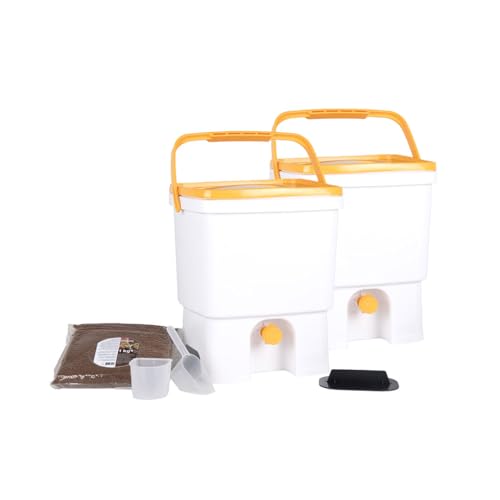 Skaza Bokashi Organko Set (2 x 16 Liter) Küche und Garten Bio Mülleimer - 2X Recyceltem Kunststoff Komposteimer Starterset + inkl. 1 Kg EM Fermentieren Aktivator (Weiß-Gelb) von skaza Exceeding Expectations.