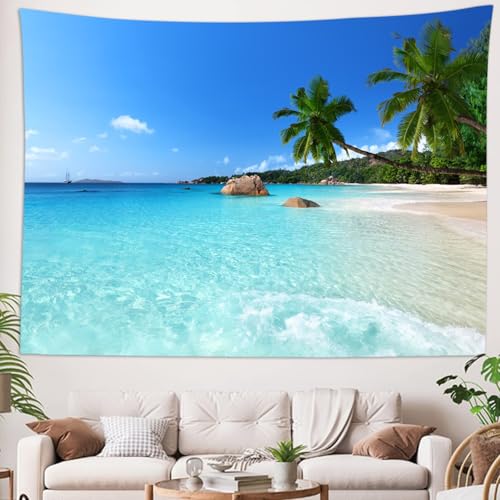 skcess Ozean Strand Wandteppich, Polyester Tapestry Blauer Himmel Wandteppich 300x260CM Wandteppich Natur Wandbehang für Wohnzimmer Wohnheim Heimdekoration von skcess