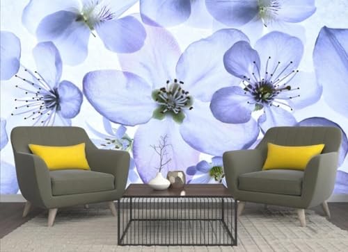 Fototapete 3d effekt Blau Tapete Schlafzimmer Wohnzimmer Frische Elegante Blaue Blumen Moderner Minimalistischer Hintergrund 200cmx140cm Wandbelag, Wandbild, Wanddeko von skdhlifpj