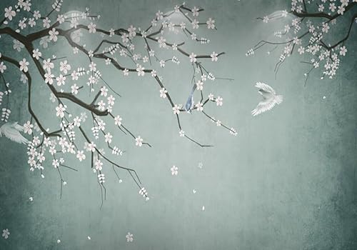Fototapete 3d effekt Blumen Tapete Schlafzimmer Wohnzimmer Chinesischer Stil Handgemalte Blumen Vögel Pflaumenblüten Großer Baum Schlafzimmer Wandmalerei 350cmx245cm Wandbelag, Wandbild, Wan von skdhlifpj