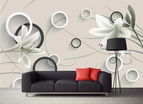 Fototapete 3d effekt Geometrie Tapete Schlafzimmer Wohnzimmer Handgemalte Weiße Geometrische Kreise Magnolienblüten Blumen 250cmx175cm Wandbelag, Wandbild, Wanddeko von skdhlifpj