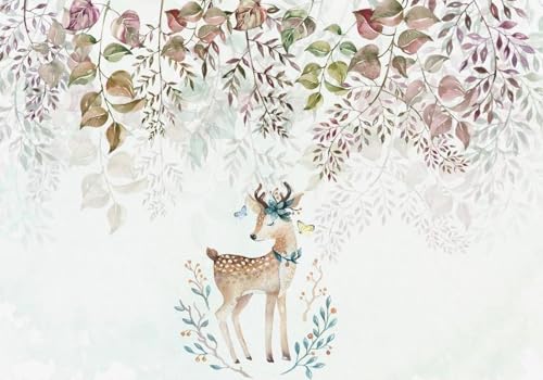 skdhlifpj Fototapete 3d Effekt Aquarell Blätter 400cmx280cm Wandbild xxl Schlafzimmer wohnzimmer Tropische Pflanzen Blumen Elch Wandbelag Wanddeko von skdhlifpj