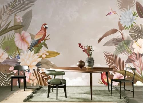 skdhlifpj Fototapete 3d Effekt Aquarell Blumen 350cmx245cm Wandbild xxl Schlafzimmer wohnzimmer Tropisches Laub Mit Papagei Wandbelag Wanddeko von skdhlifpj