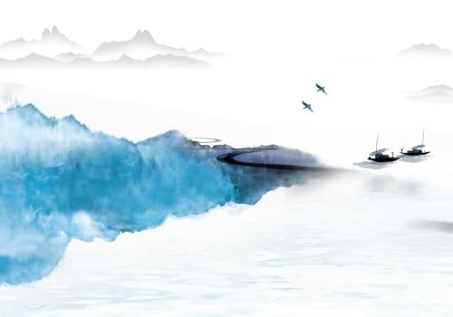 skdhlifpj Fototapete 3d Effekt Blaue Berggipfel 200cmx140cm Wandbild xxl Schlafzimmer wohnzimmer Abstrakter Nebliger Ozean Mit Segelboot Wandbelag Wanddeko von skdhlifpj