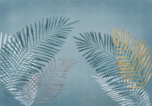 skdhlifpj Fototapete 3d Effekt Blaue Blätter 350cmx245cm Wandbild xxl Schlafzimmer wohnzimmer Tropische Pflanzen Aquarell Bananenblätter Wandbelag Wanddeko von skdhlifpj