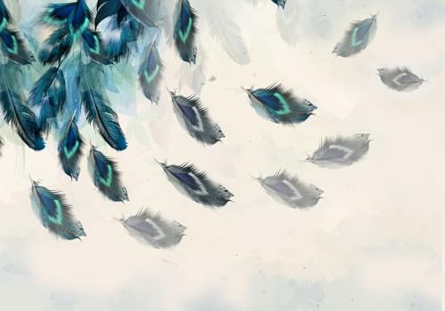 skdhlifpj Fototapete 3d Effekt Blaue Federn 300cmx256cm Wandbild xxl Schlafzimmer wohnzimmer Retro-Schöne Gefiederte Blumenmuster Wandbelag Wanddeko von skdhlifpj