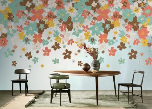 skdhlifpj Fototapete 3d Effekt Bunte Blumen 350cmx245cm Wandbild xxl Schlafzimmer wohnzimmer Handbemalter Mit Roten Blumen Geschmückter Raum Wandbelag Wanddeko von skdhlifpj