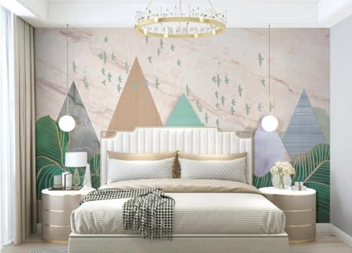 skdhlifpj Fototapete 3d Effekt Bunte Geometrische Muster 430cmx300cm Wandbild xxl Schlafzimmer wohnzimmer Abstrakte Liniengebirgsketten Mit Fliegenden Vögeln Wandbelag Wanddeko von skdhlifpj