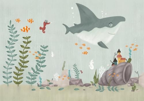 skdhlifpj Fototapete 3d Effekt Cartoon-Wal 300cmx210cm Wandbild xxl Schlafzimmer wohnzimmer Blaues Kinderzimmer Am Meer Wandbelag Wanddeko von skdhlifpj