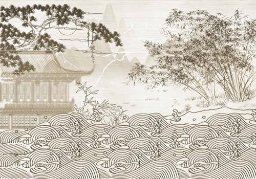 skdhlifpj Fototapete 3d Effekt Chinesische Architektur Landschaft 350cmx245cm Wandbild xxl Schlafzimmer wohnzimmer Vintage Dorf Mit Goldenen Häusern Wandbelag Wanddeko von skdhlifpj